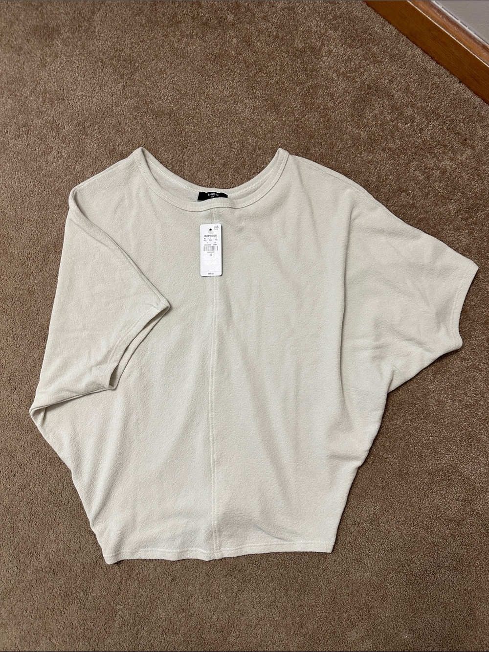 Express Cream Boxy Waffle-Knit Short Sleeve Tee
